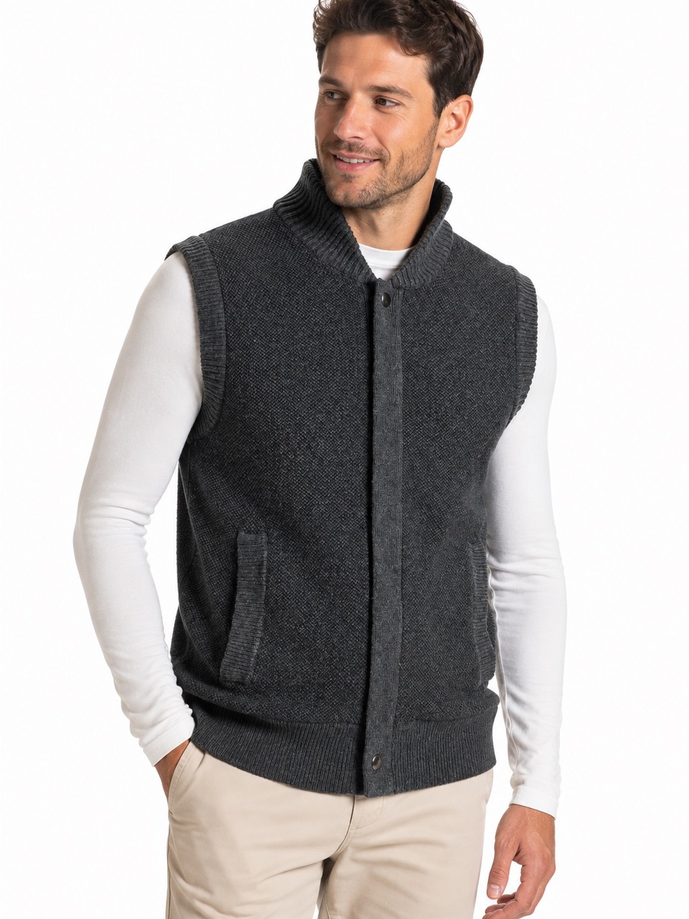 Banana Republic Charcoal Grey Knit Sherpa-Lined Cardigan Sweater Vest - Men’s M